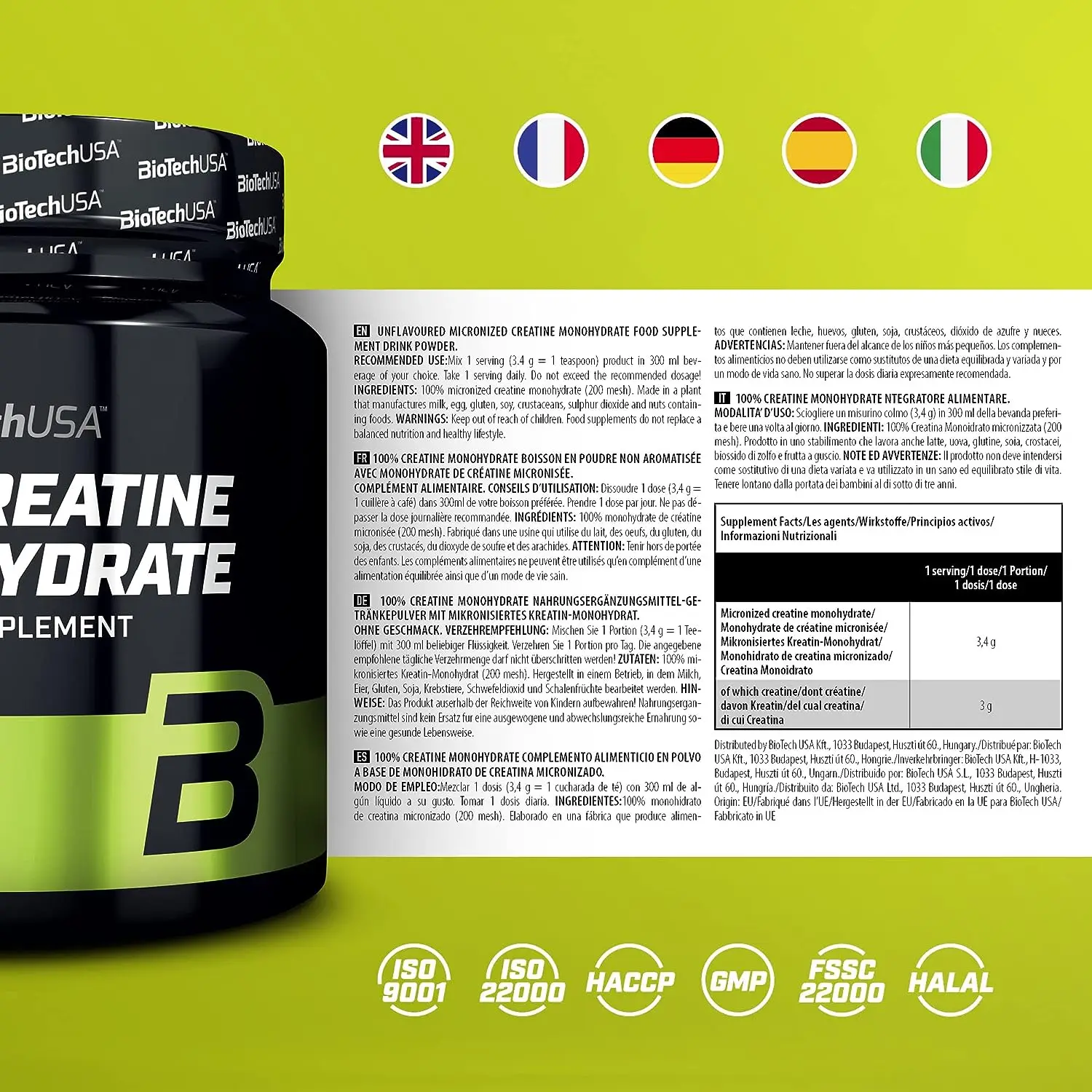 100% creatine monohydrate biotechusa flavorless 300g increases the creatine muscle increases strength and performance #3