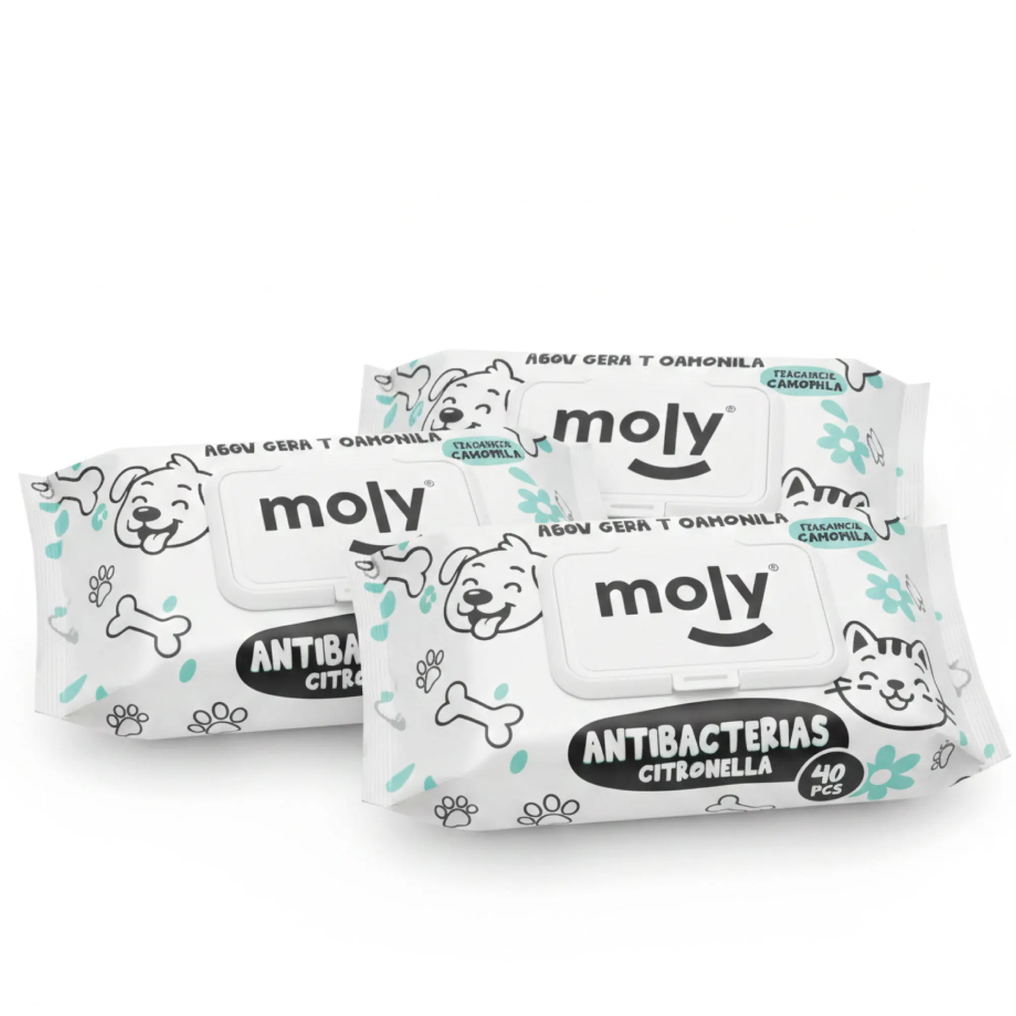 Toallitas para Perros con Bactericida y Manzanilla |   Pack 3 unidades-120 Toallitas Extra Gruesas 21×14 cm- Moly