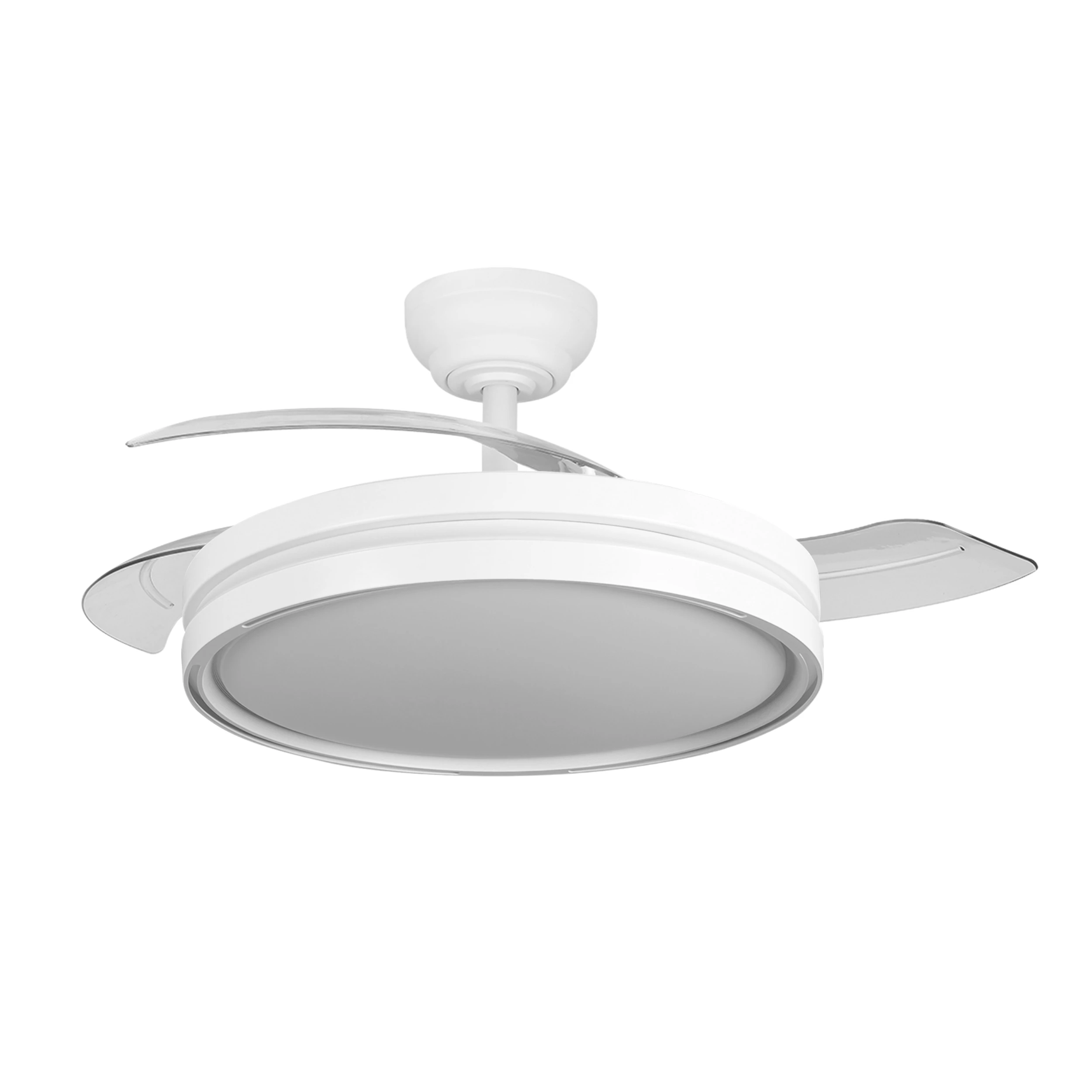 Ventilador de techo con luz LED Yatek Mia, motor DC silencioso, aspas retráctiles invisibles, 6 velocidades, mando a distancia, modo verano invierno, blanco