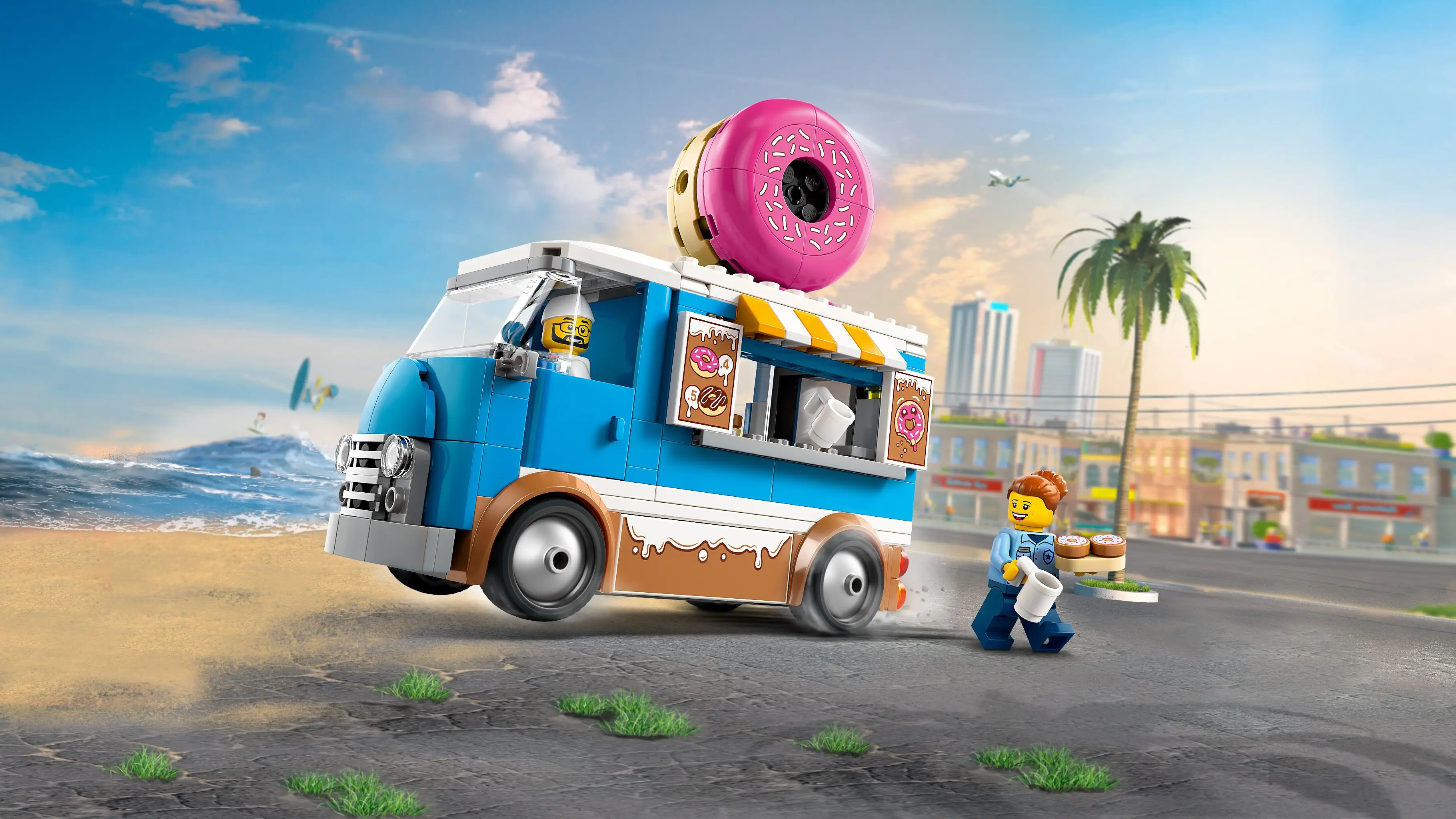 LEGO® City Donut Truck 60452 Toy Vehicle, 196 pieces food truck set with minifigures for imaginative play, suitable for kids aged 5 and up, includes a removable donut kiosk and accessories. #8