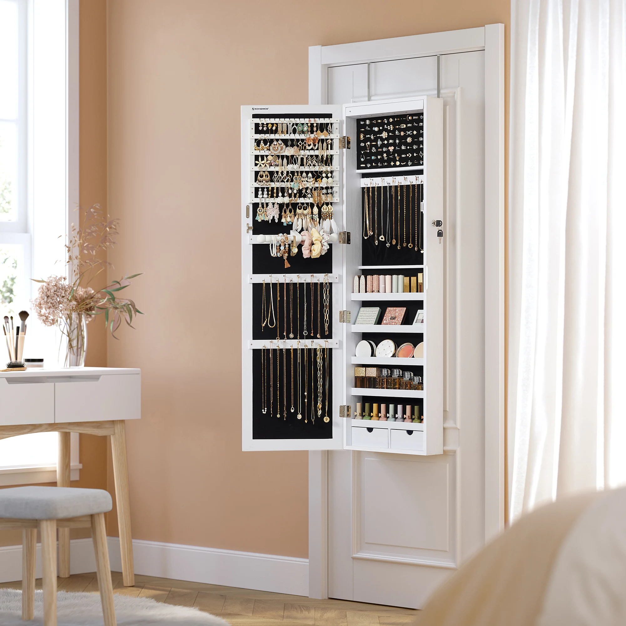 Armario Joyero SONGMICS con Espejo, Luces LED y Cierre - Varios Colores 🎁