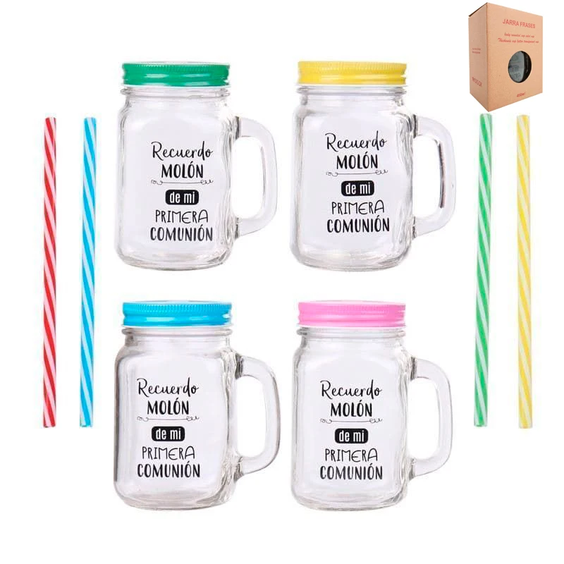 Disok - Lot 12 to 48 Glass Jug Phrases Souvenir Molón 1st Communion in Kraft Gift Box-Original Gifts Guests Details for Communion Cups, Jars, Thermos