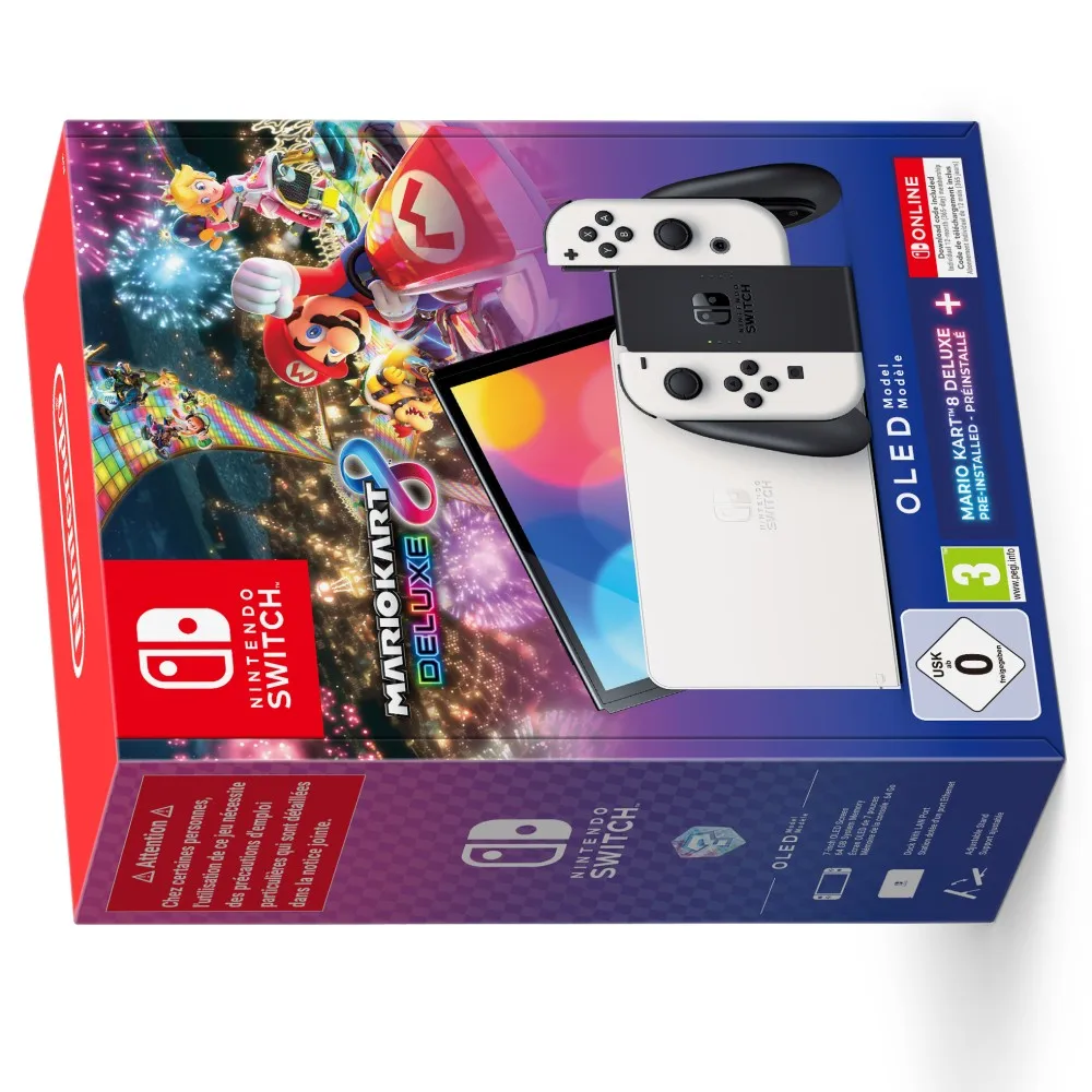 NINTENDO OLED White SWITCH + SUPER MARIO KART 8 DELUXE + 12 months subscription NINTENDO SWITCH ONLINE Spanish version