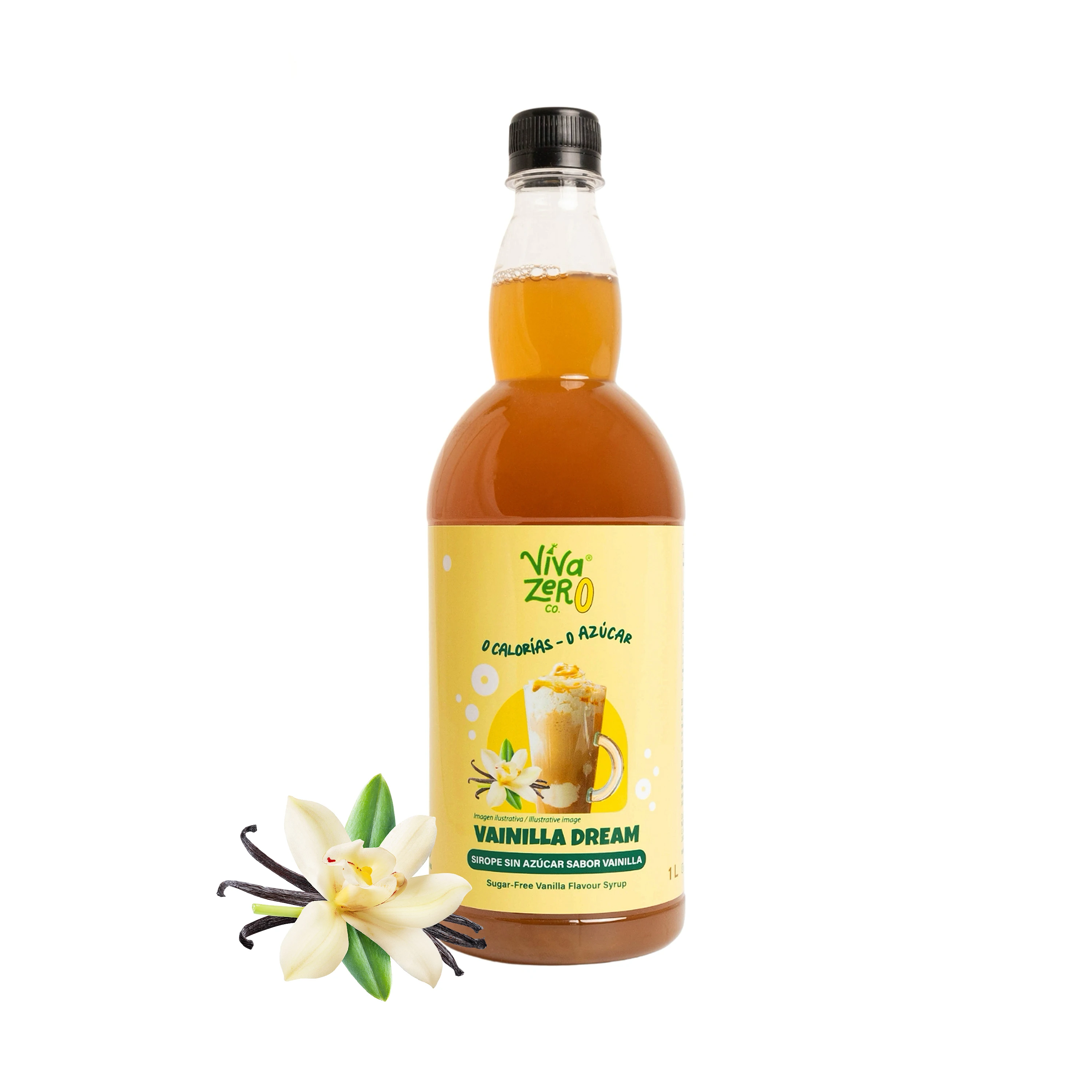 Sirope Sin Azúcar Vainilla Dream 1 L Viva Zero Co | Ideal Café, Bebidas, Cócteles y Postres | Sin Gluten | Sin Grasas | Apto Keto