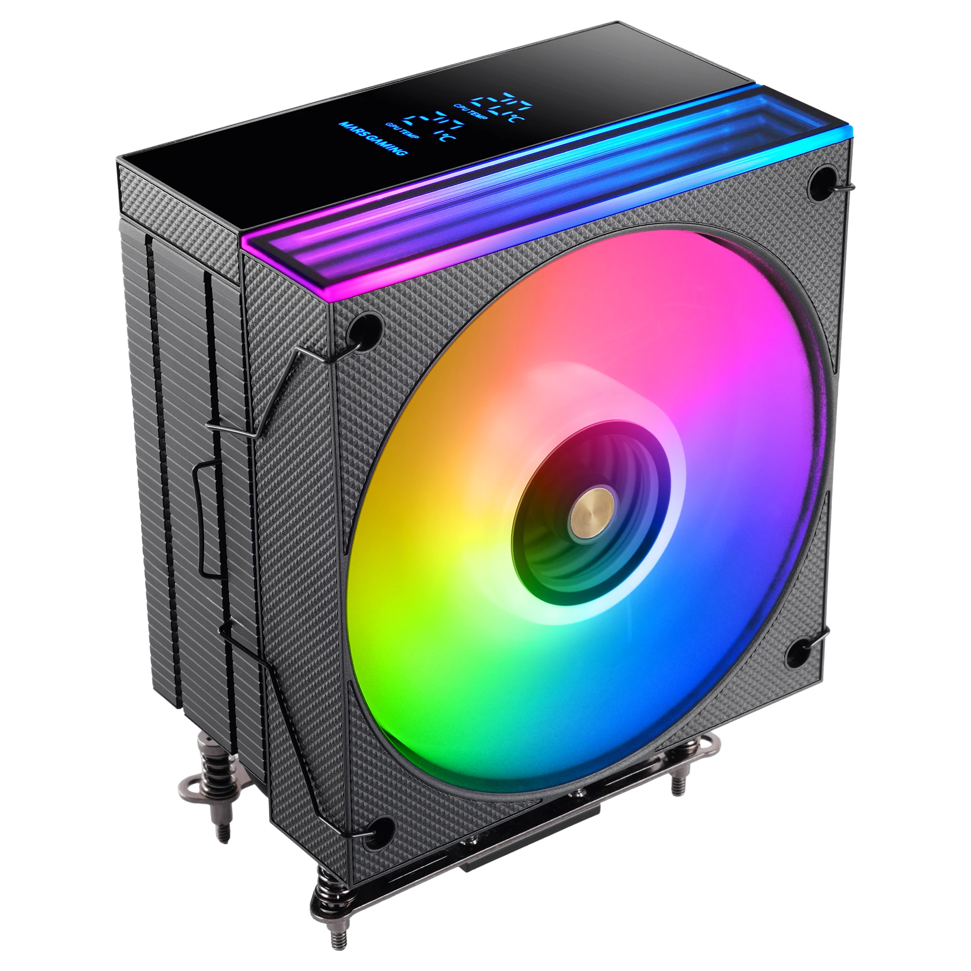 Mars Gaming MCPU-LCD, Disipador CPU 300W TDP, 6x Heatpipes HCT, Ventilador 120mm, Pantalla LCD, ARGB Dual Zone Infinity Mirror, Núcleo de Cobre Hiperbalanceado, Compatibilidad Intel y AMD, Disipador
