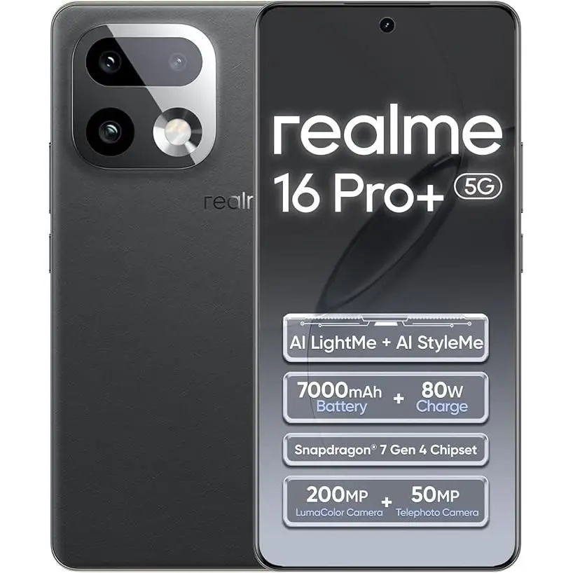 Teléfono – realme 16 Pro Plus Versión UE, Smartphone 5G con Pantalla AMOLED 144Hz, Cámara 200MP OIS, Batería 7000mAh y Carga Rápida 80W, IP66/68/69, eSIM, NFC, Snapdragon® 7 Gen 4 3