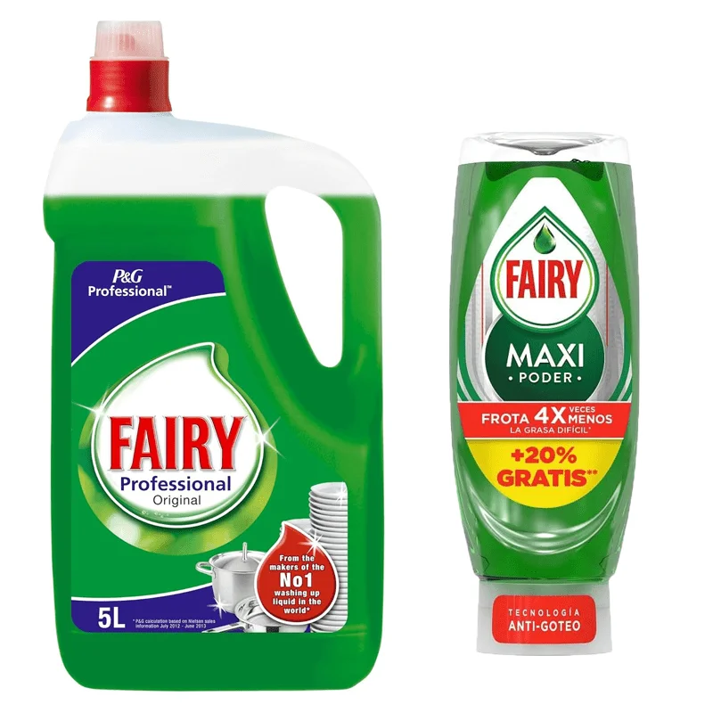 Fairy Professional Original - Líquido lavavajillas a mano 5 litros + FAIRY Maxi Poder 450ml Antigrasa