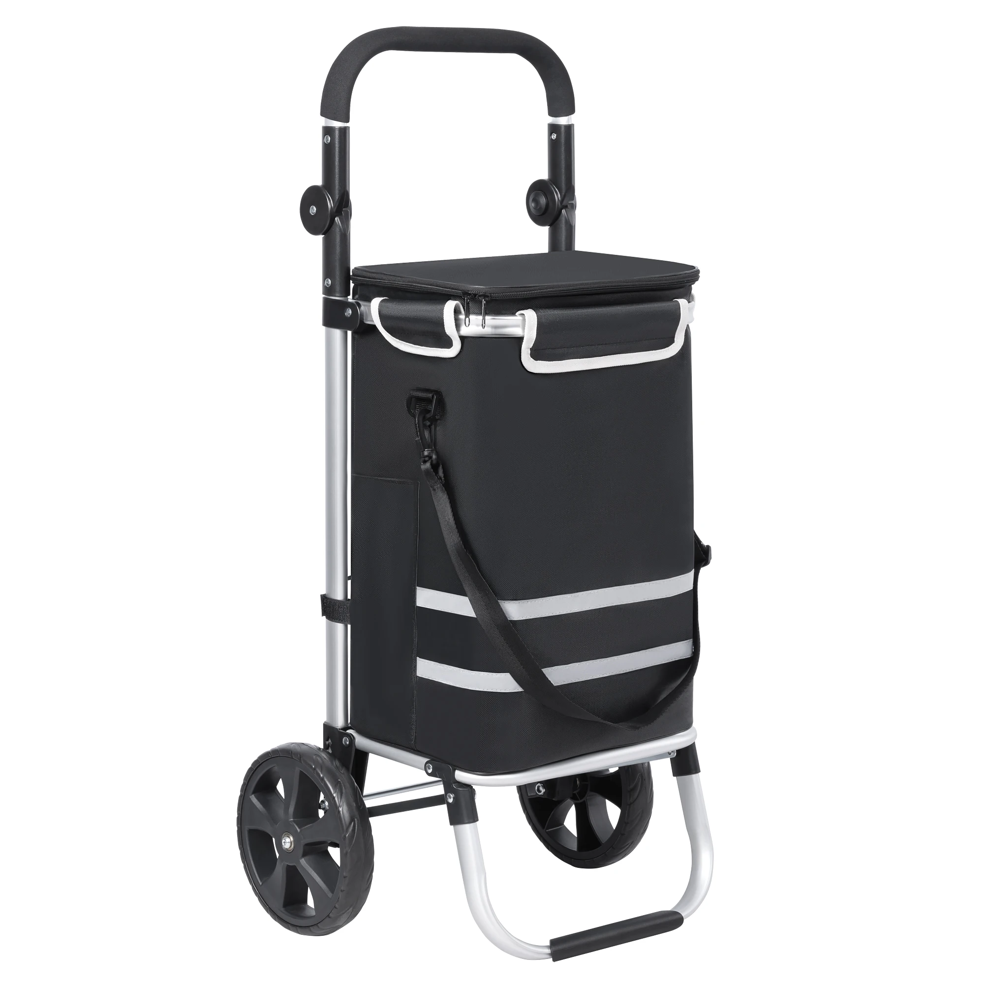 Carrito de Compras Plegable T-Lovendo con Diseño en Aluminio, Bolsa Térmica Aislante y Ruedas Grandes para Mayor Comodidad