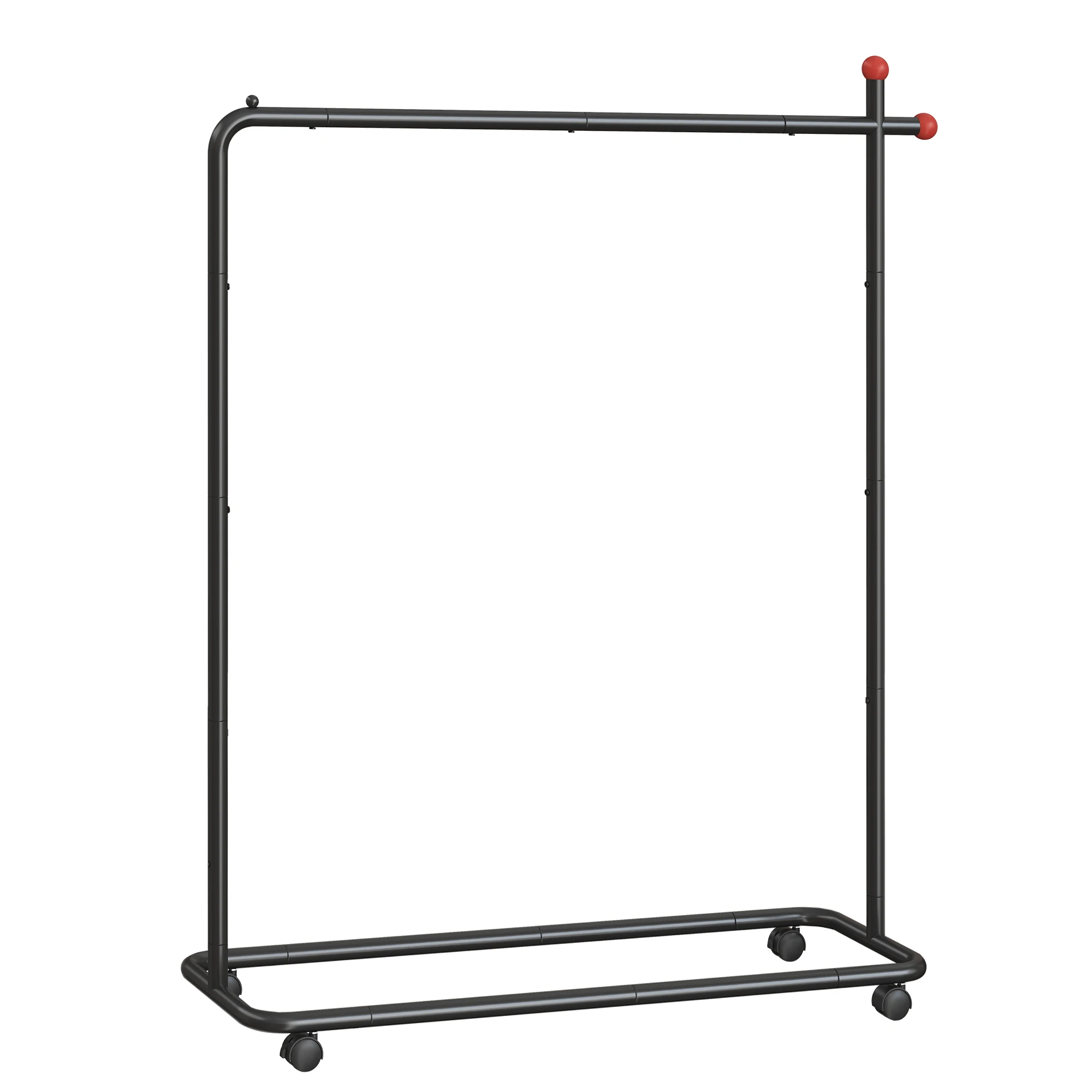 SONGMICS HOME Perchero, Perchero Metálico con Ruedas, 1 Barra para Colgar/2 Barras para Colgar, Bolsillos Laterales, Estante, Ganchos para Cerillas, Negro Tinta/Blanco Mate