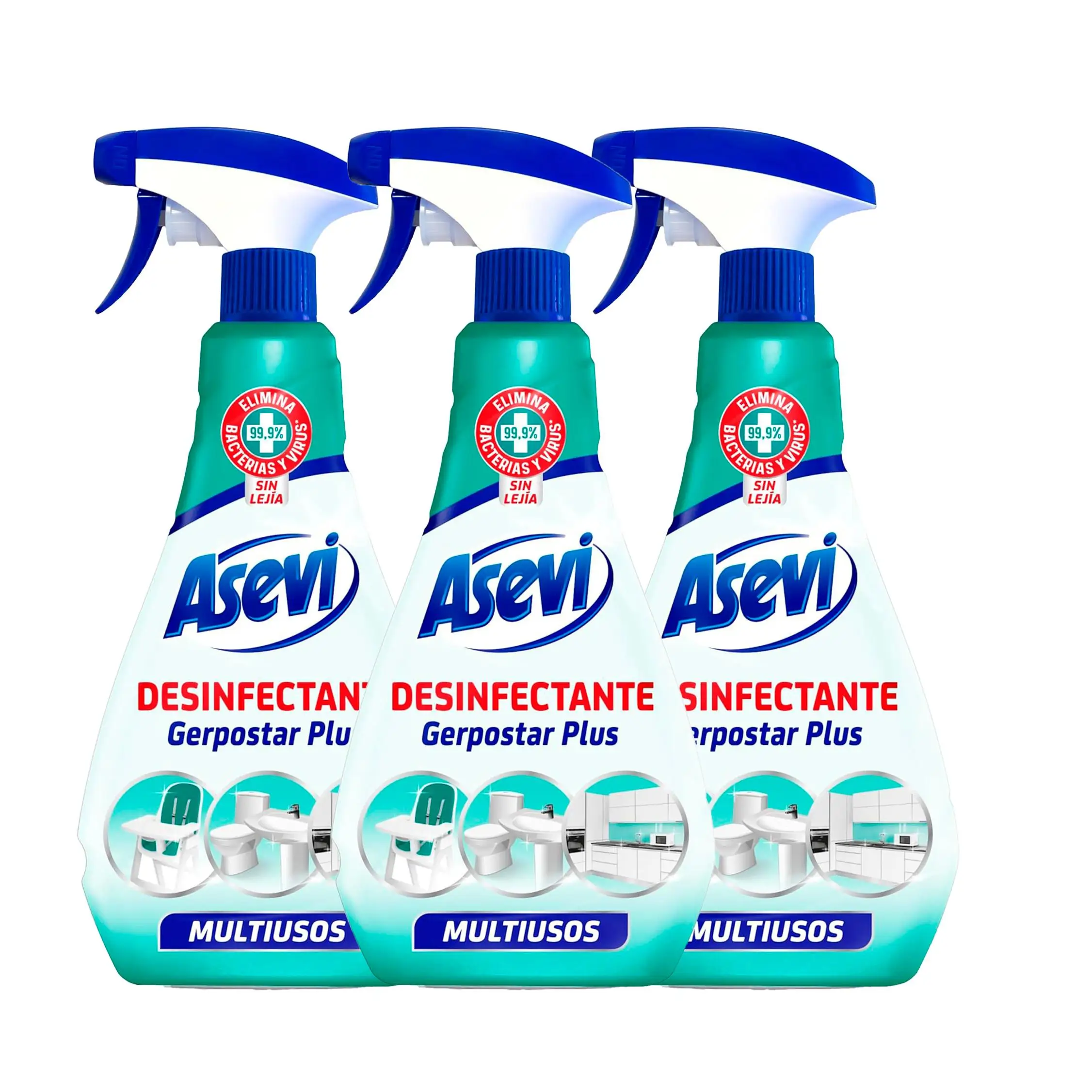 Pack de 3 -  Asevi Desinfectante Multiusos Asevi 'Ready to Use' - Limpiador Desinfectante Multiusos - Sin Lejía - Elimina Gérmenes, Bacterias y Virus - Agradable Aroma - Envase de 750 ml