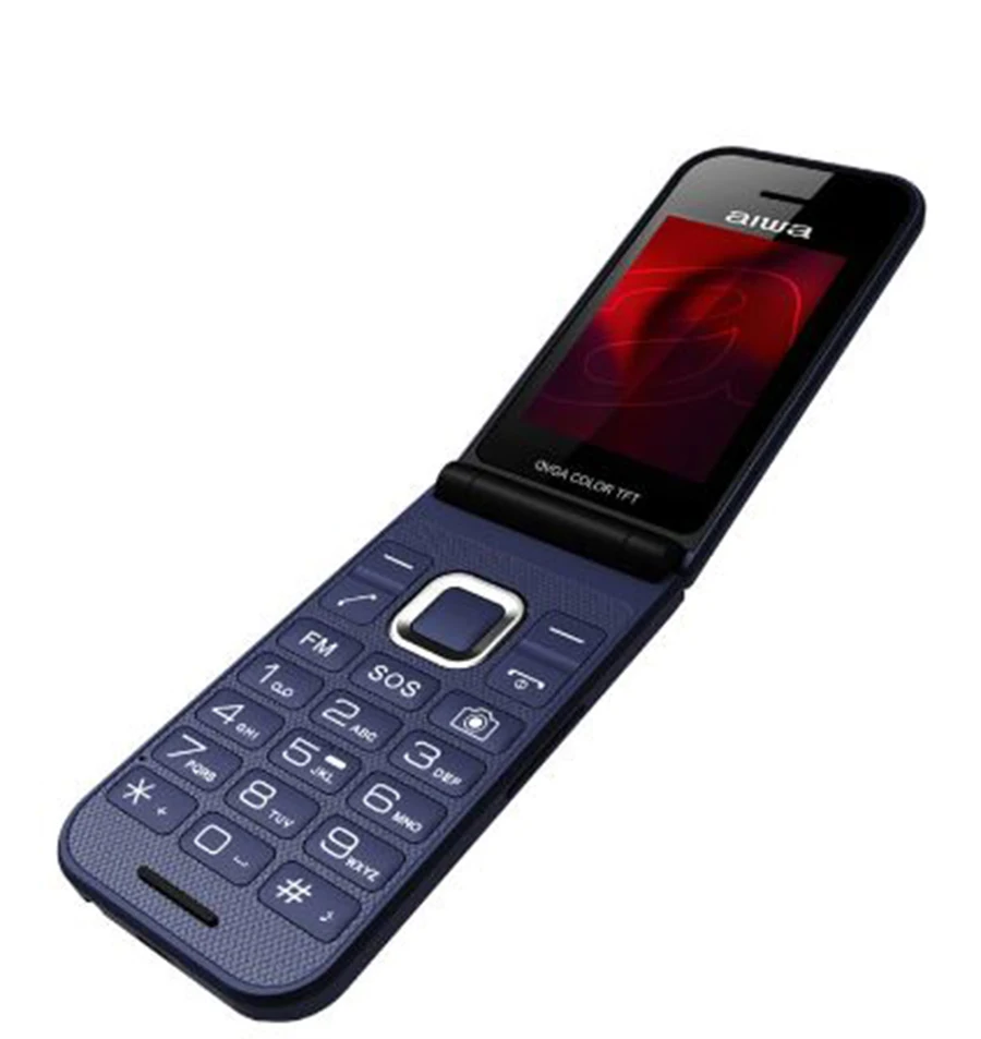 Aiwa fp-24bl senior 2.4"" mobile phone with dual screen, dual sim, bluetooth, 32mb ram + 32 mb rom, microsd, slim design, blue