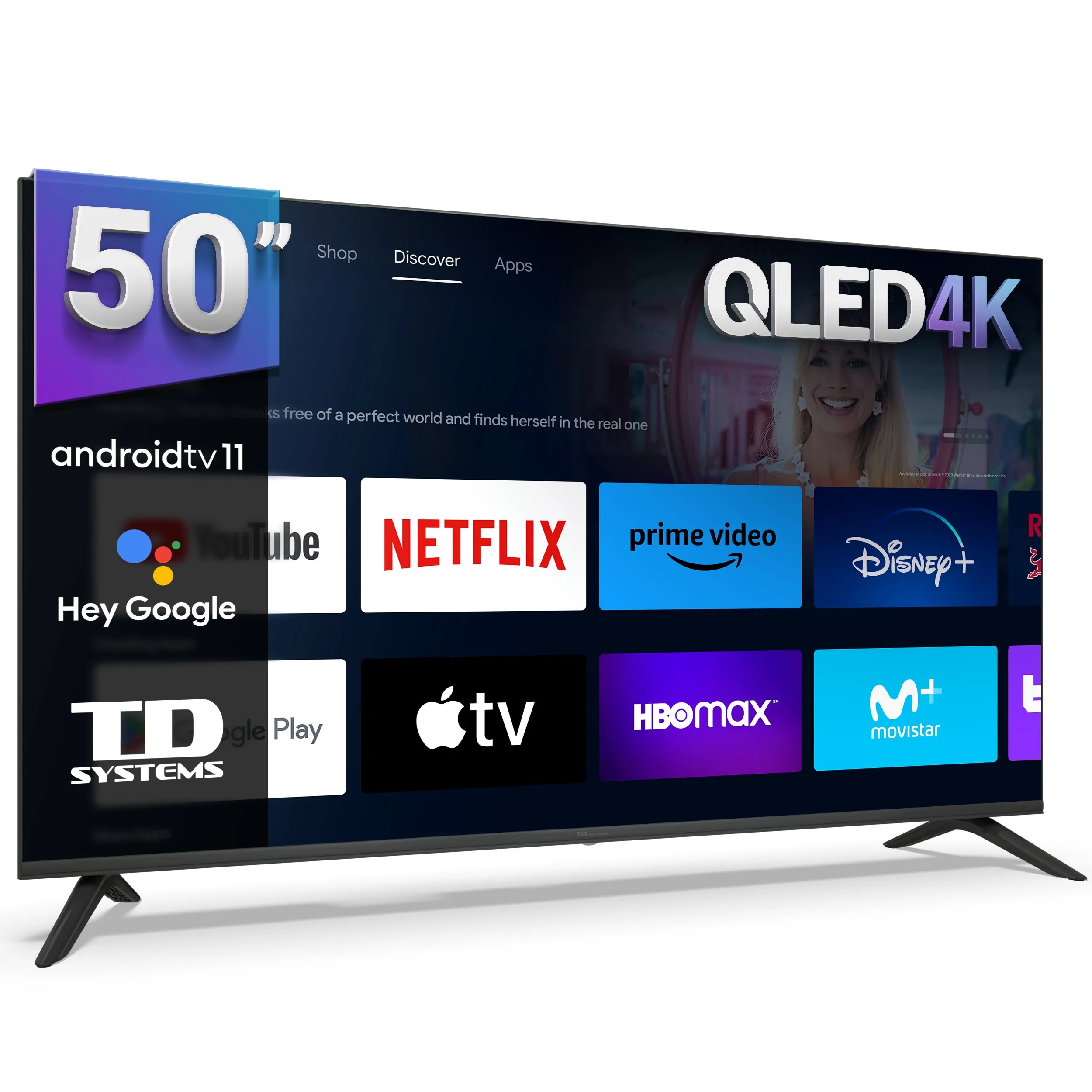 Smart TV 50 inch QLED 4K Hey Google Official Assistant with voice control. Android TV 11 - TD Systems K50DLC19GLQ