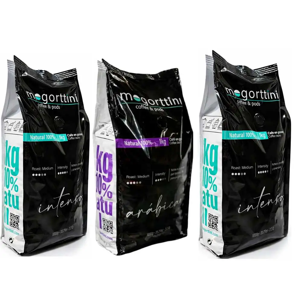 Mogorttini - Pack 3 Kilos Café en Grano, 1 Espresso Selección Arábicas Calidad Superior + 2 Espresso Intenso Natural, Ideal para Profesional, Hostelería y Grandes Consumidores