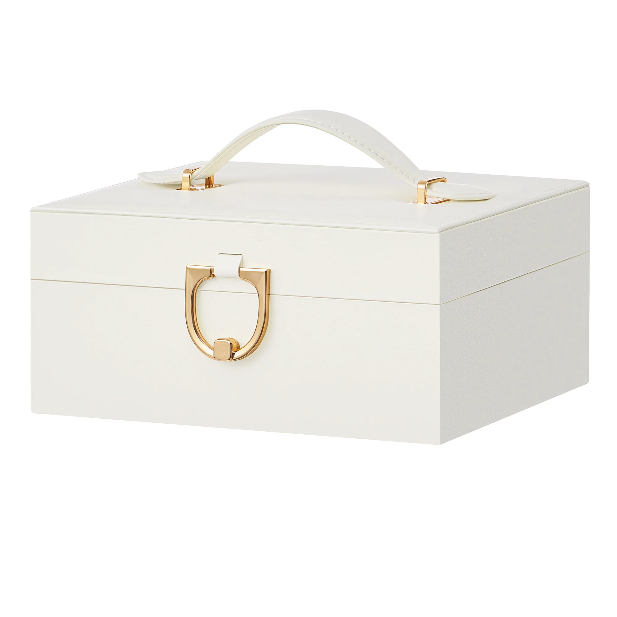 SONGMICS Portagioie, Organizer per Gioielli a 2 Livelli con Vassoio Rimovibile e Manico, per Collane, Orecchini e Anelli, 17 x 20,5 x 9,5 cm, Ideale come Regalo, Bianco Crema