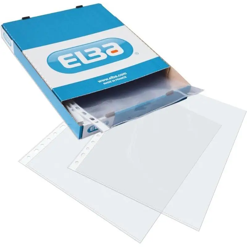 Caja 100 Fundas multitaladro Elba standard tamaño folio 90 micras piel naranja - Fundas folio resistentes - Ideal para uso escolar y de oficina - Fundas resistentes con múltiples agujeros para adaptarse a todo tipo de carpeta o archivador