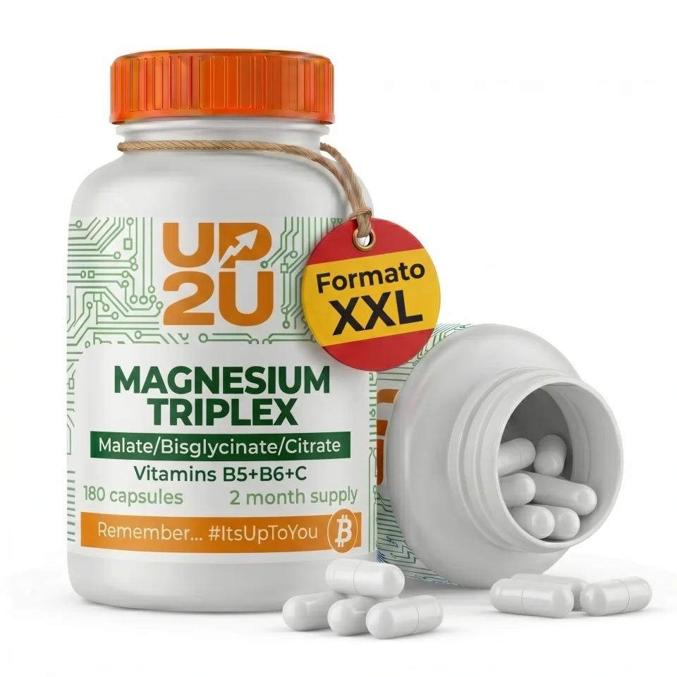 Magnesio Triplex con Malato, Bisglicinato y Citrato, Vitaminas B5, B6 y C, UP2U Nutrition, 180 Cápsulas, 2 Meses de Suministro