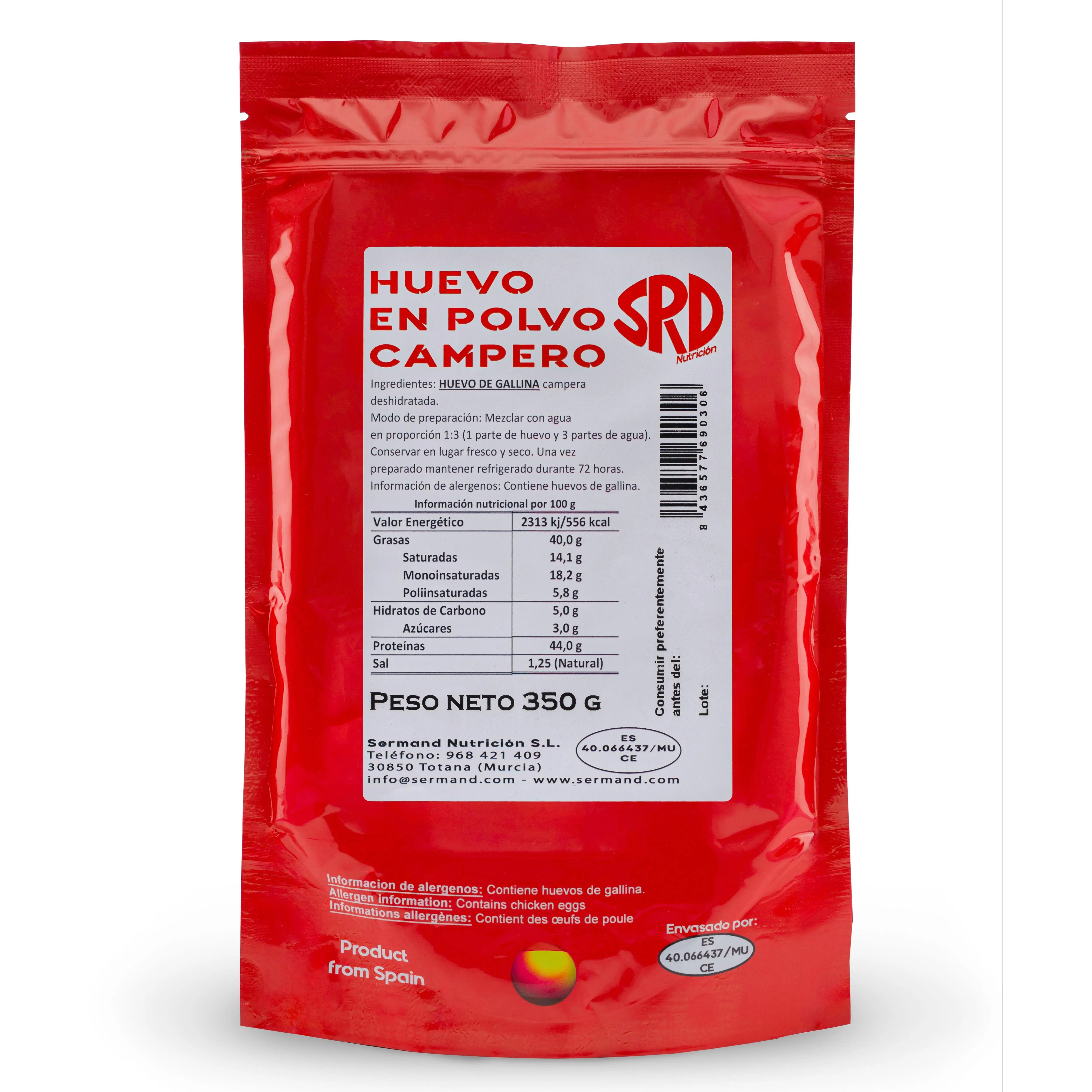 SERMAND egg powder Campero | Bag of free-range eggs powder (350g) | Pasteurized eggs without Gluten | Dehydrated egg | No additives | No lactose | Vacuum bag presentation