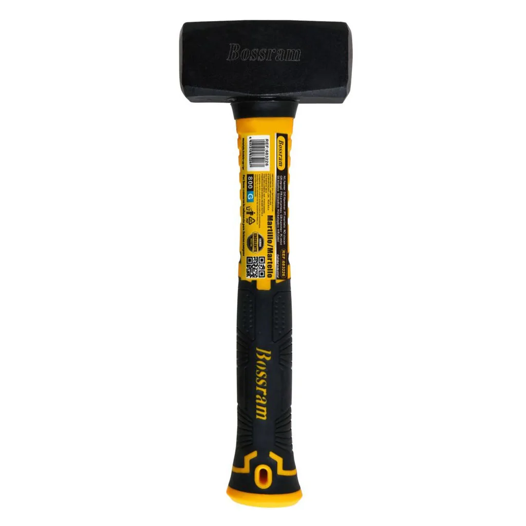 EasySpeed Martillo Maceta de Albañil, Mazo de Construcción Antivibración con Mango Ergonómico de Fibra de Vidrio para Obras, Reparaciones y Uso Profesional,Negro y Amarillo