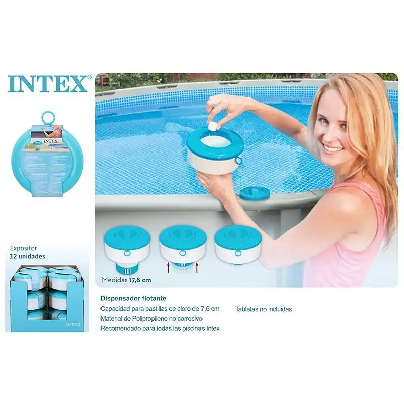 DISPENSADOR QUIMICO PISCINAS Dispensador de Productos químicos 17.8CM flotantes de para Piscinas, Blanco/Azul Capacidad para pastillas de cloro de 7.