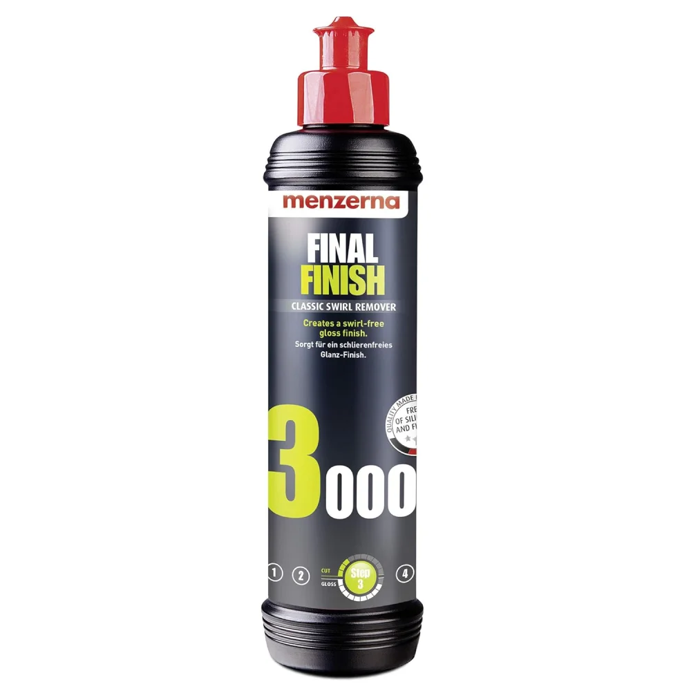 Menzerna 3000 Final Finish Abrillantador Swirl Remover 250 Ml Ideal como abrillantador anti hologramas para la eliminación de manchas grises y hologramas dejando un brillo excepcional.
