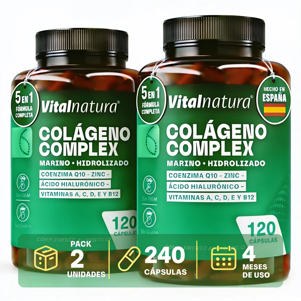 Colágeno Complex Marino Hidrolizado Vitalnatura con Ácido Hialurónico y Vitaminas – 120 Cápsulas - Pack Dúo Ahorro (2 botes)