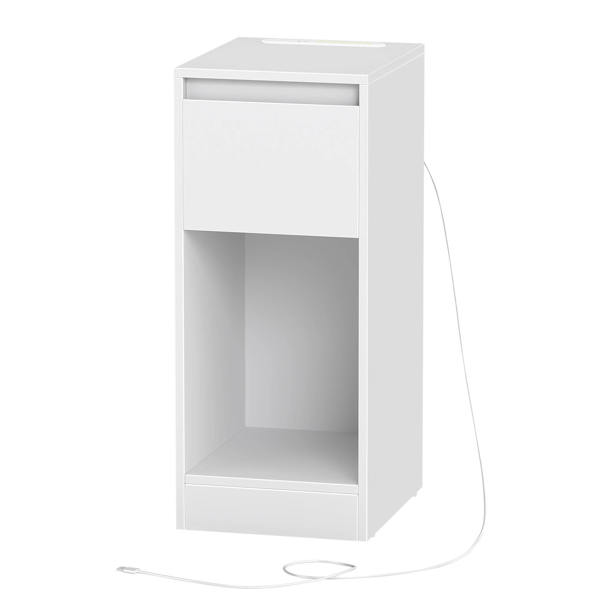 VASAGLE Mesita de Noche Estrecha, Mesa Auxiliar, con Iluminación LED, 1 Puerto USB-A, 1 Puerto USB-C, Cajón y Compartimento, Dormitorio, Salón, Blanco Nube/Amarillo Almendra y Blanco Nube