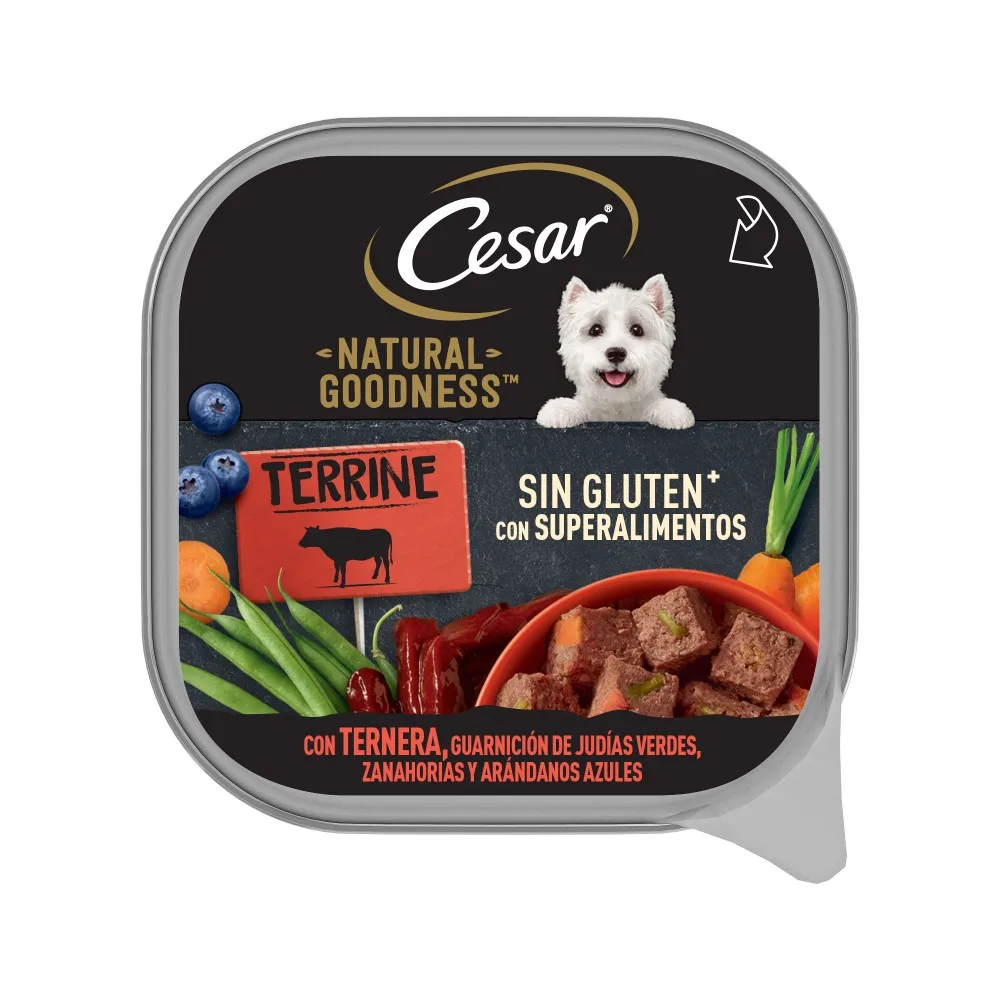 CESAR Natural Goodness Tarrinas de Ternera para Perros (PACK 16 tarrinas x 100gr.) - Alimentación Natural y Sabrosa para tu Perro - Comida húmeda formato paté