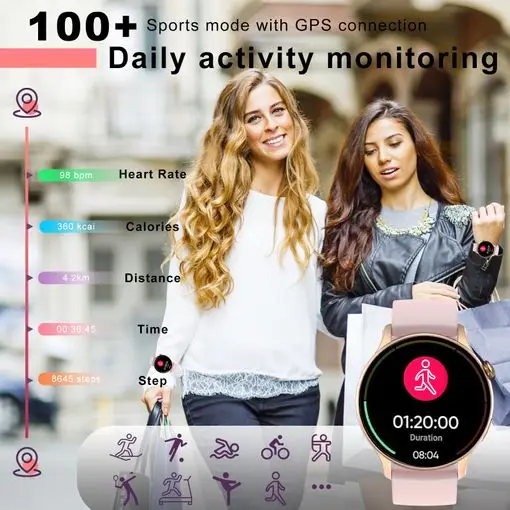 Women's smart watch, with bluetooth call, smart activity bracelet with heart rate monitor sleep monitor, 20 sports modes and music player digital watch, android ios