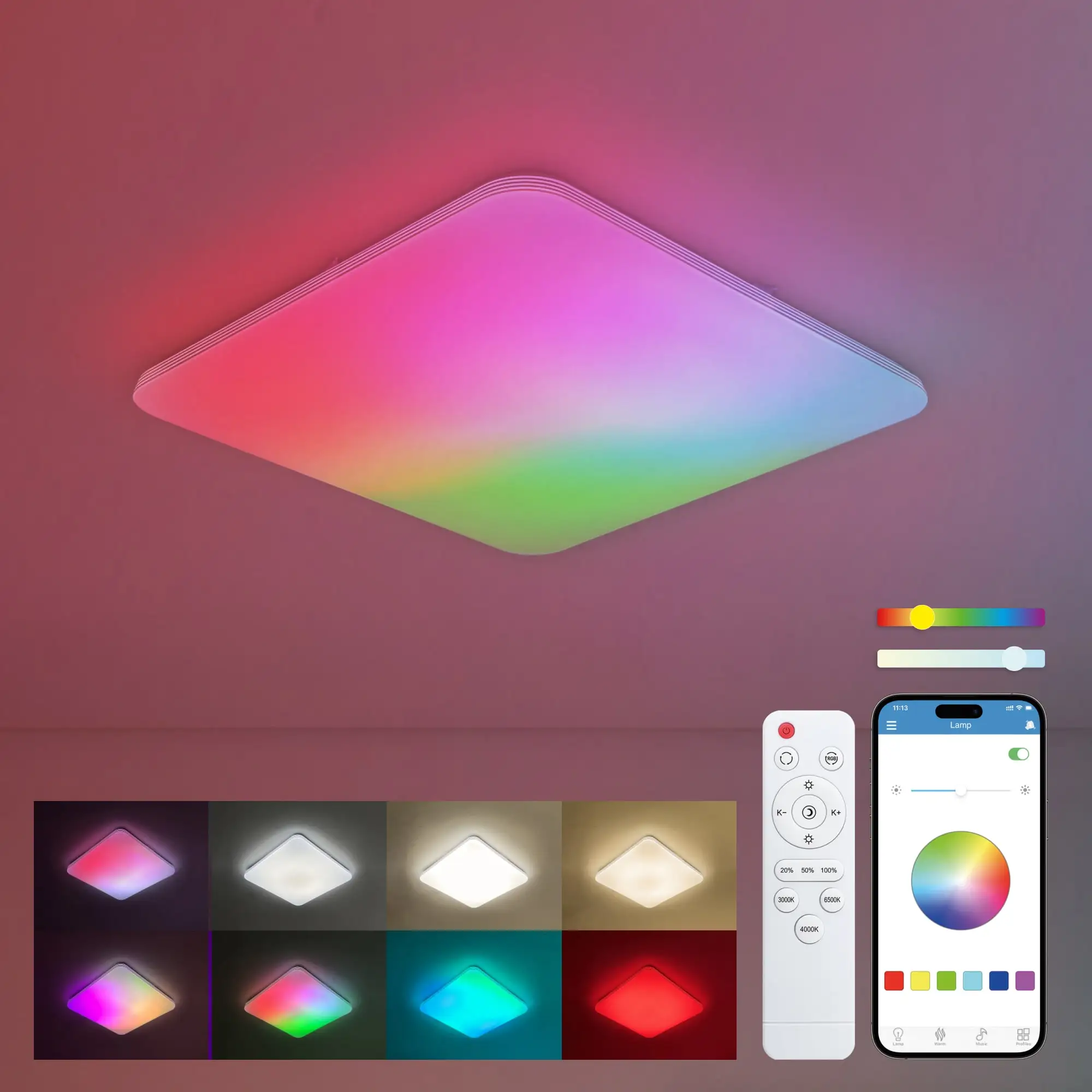 Ksix Twilight Smartled Ceiling Light, Rgbic + Cct, 47.5 Cm, 7,700 Lm, 70 W, Ilink App, White