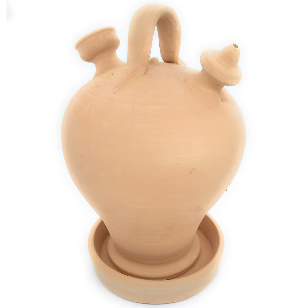 Botijo artesanal CON PLATO de barro natural 30 x 20cm 3 litros Plato de 18 x 4cm
