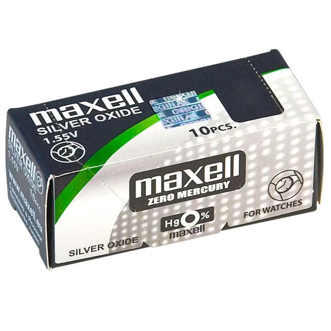 Maxell 10x Pilas de Botón Óxido de Plata, Cajita, Alto Rendimiento, NO Mercurio, Relojes, Juguetes, NO Recargables