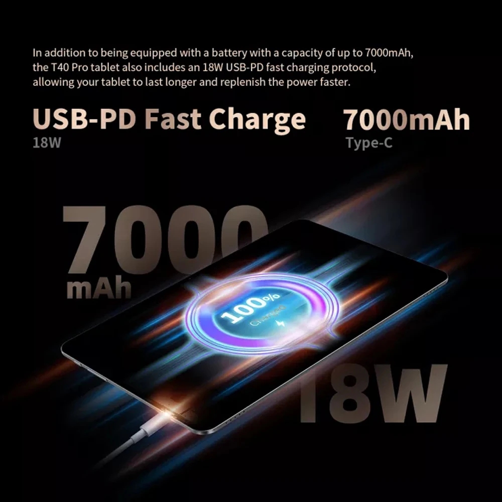 Teclast T40 Pro 4G Tablet 10,4 Pulgadas Pantalla 2000*1200, 8GB RAM+128GB ROM Ampliable hasta 1TB, Cámara Frontal 8MP Trasera 13MP, WiFi Doble Banda, Bluetooth 5.0, Batería 7000mAh Carga Rápida PD 18W 3