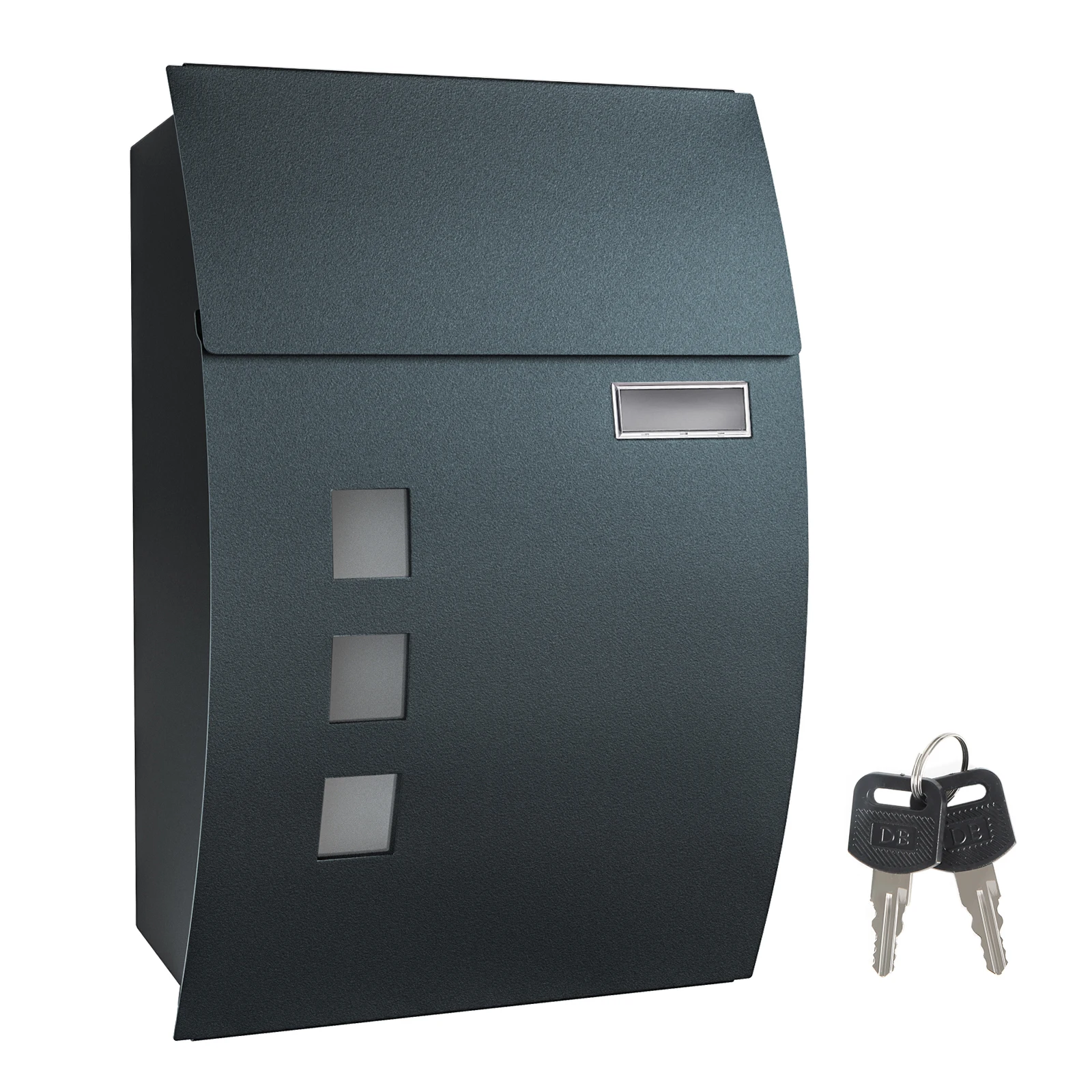 Songmics wall mailbox, with viewing windows, name slot, 2 keys, easy to install, anthracite gray