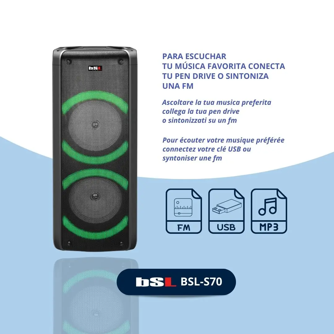 Bsl BSL portable speaker S70 - 60W RMS, Bluetooth 5.0, True Wireless, MP3, Radio, Karaoke