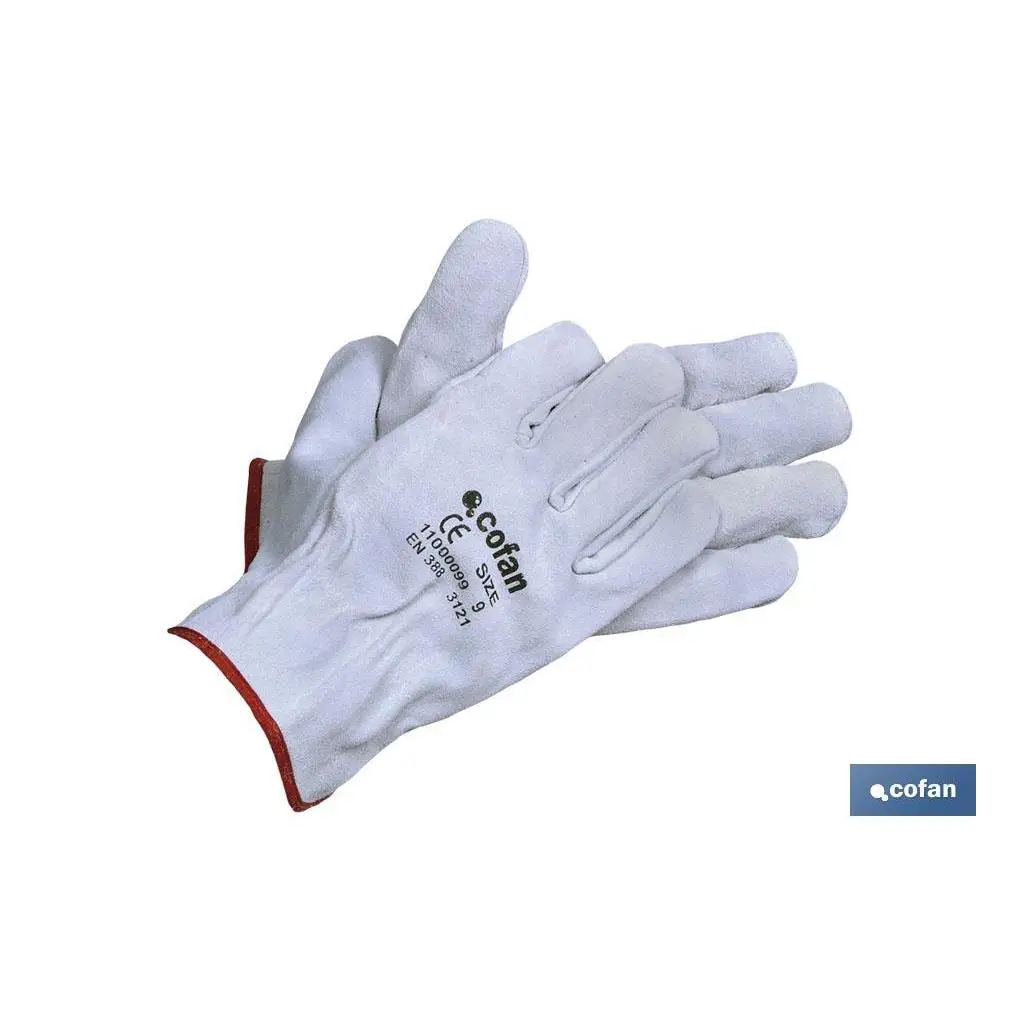 COFAN - Guantes de piel de serraje gris | Duraderos y resistentes | Protección y seguridad | Pulgar plano