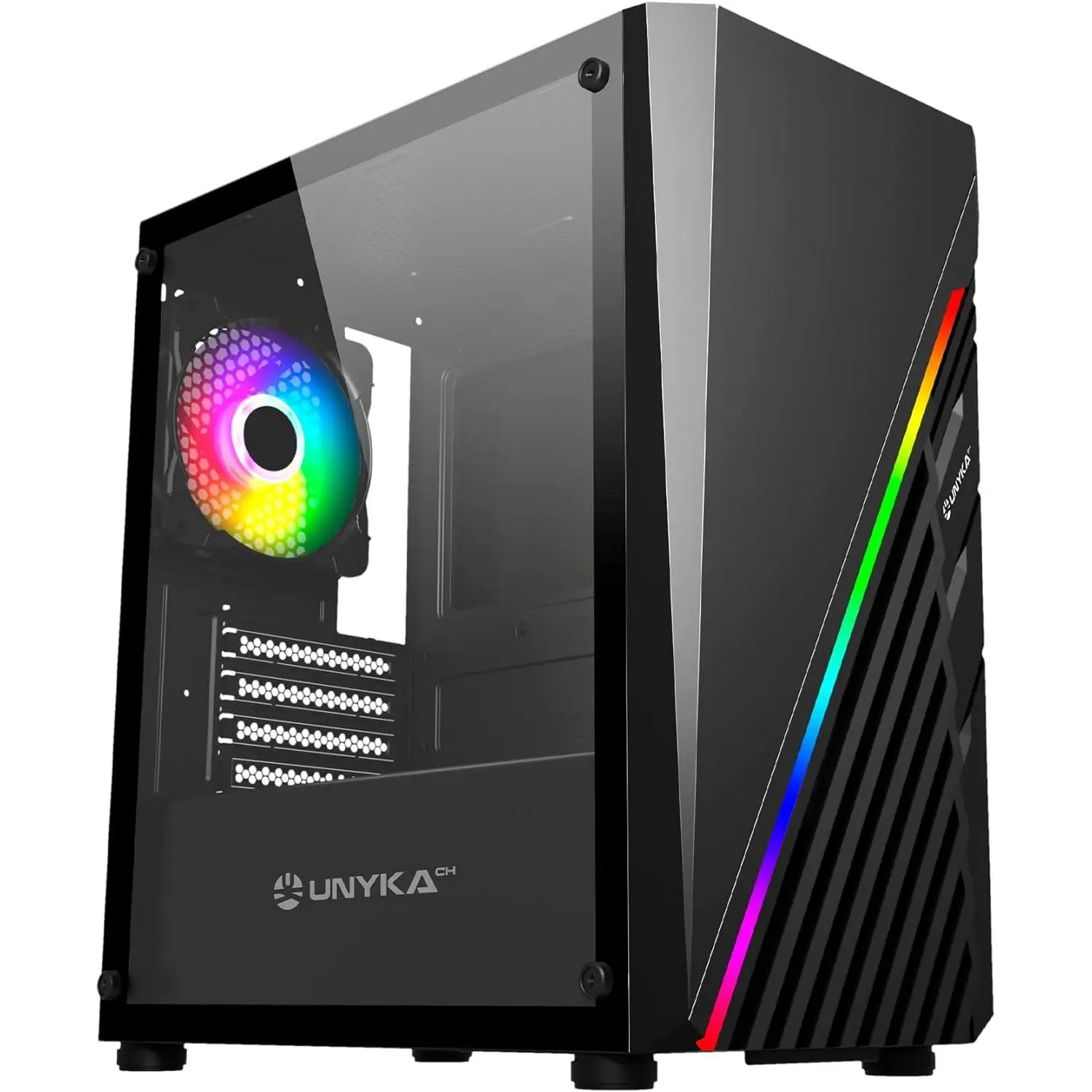 UNYKAch Caja PC Gaming Micro ATX Mini GLAYZE, Frontal ARGB, Cristal Templado Lateral, Ventilador ARGB 120 mm, USB 2.0 y Dos USB 3.0