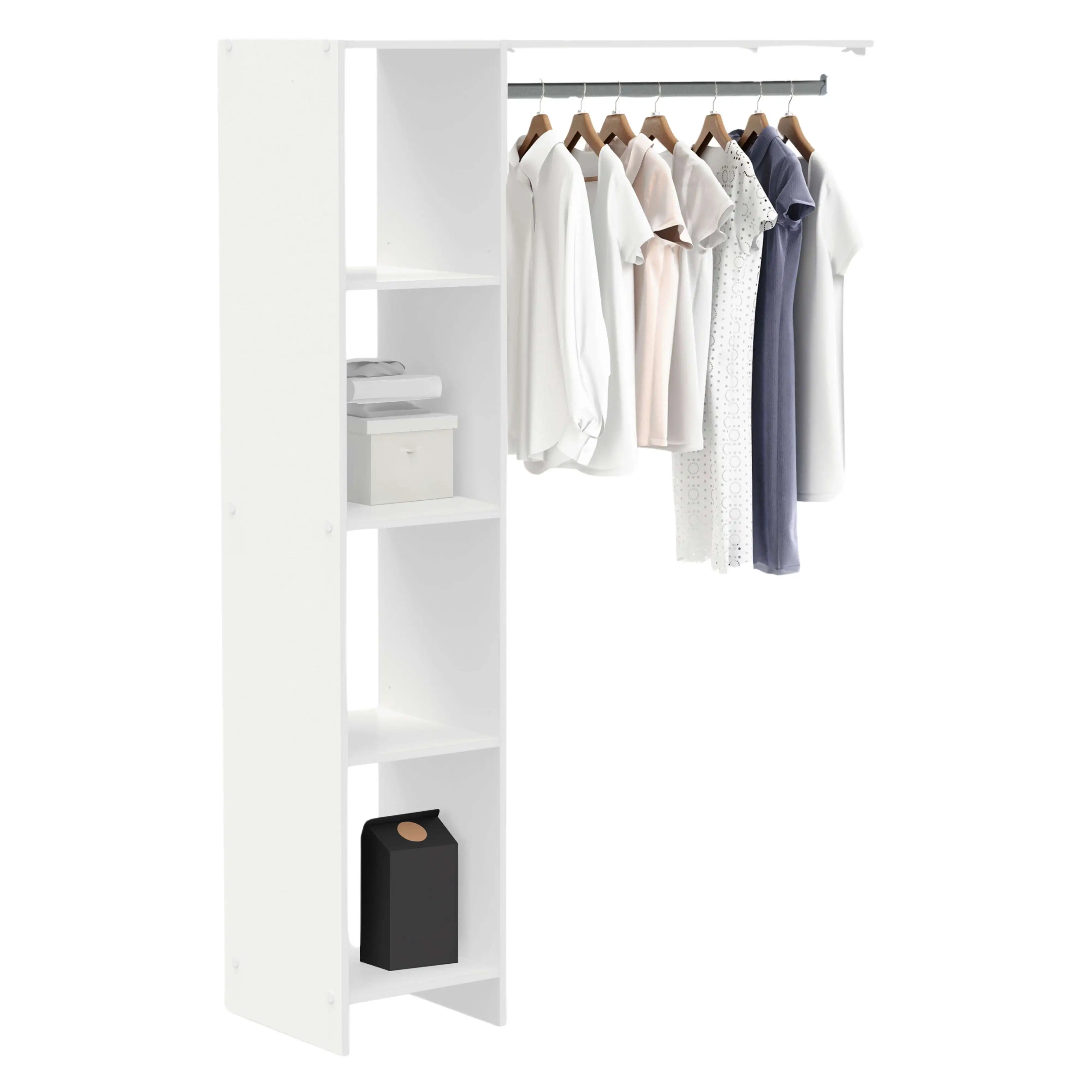 Miroytengo Vestidor de Pared Barbara para Dormitorio con 4 Estantes y Barra Colgadora en Blanco Mate 123x180x40 cm