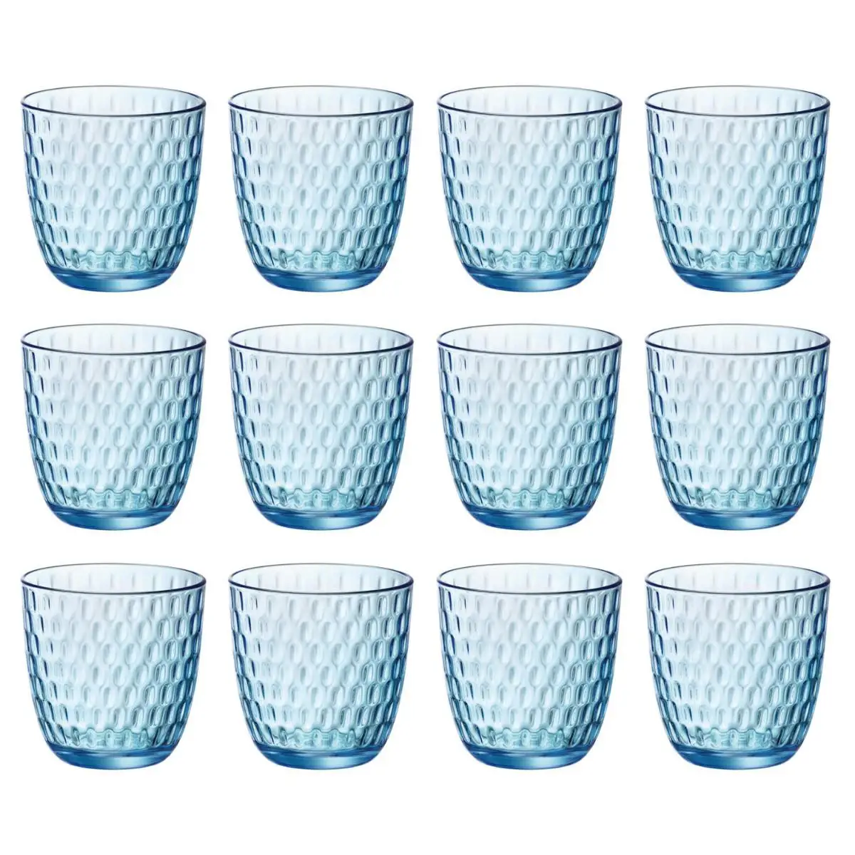 Bormioli Rocco Slot Blue Set of 12 Low Glasses 29CL, blue glass with relief, ideal for cocktails and daily use, easy to clean, recyclable material for a sustainable choice.