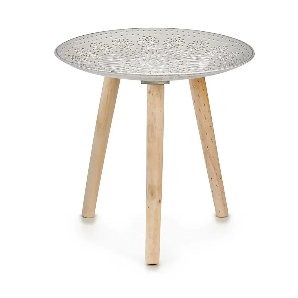 Factory Cuadros - Mesa Auxiliar de Madera Decoración Mandala 40cm - Medidas 40x40x39cm - Material Madera