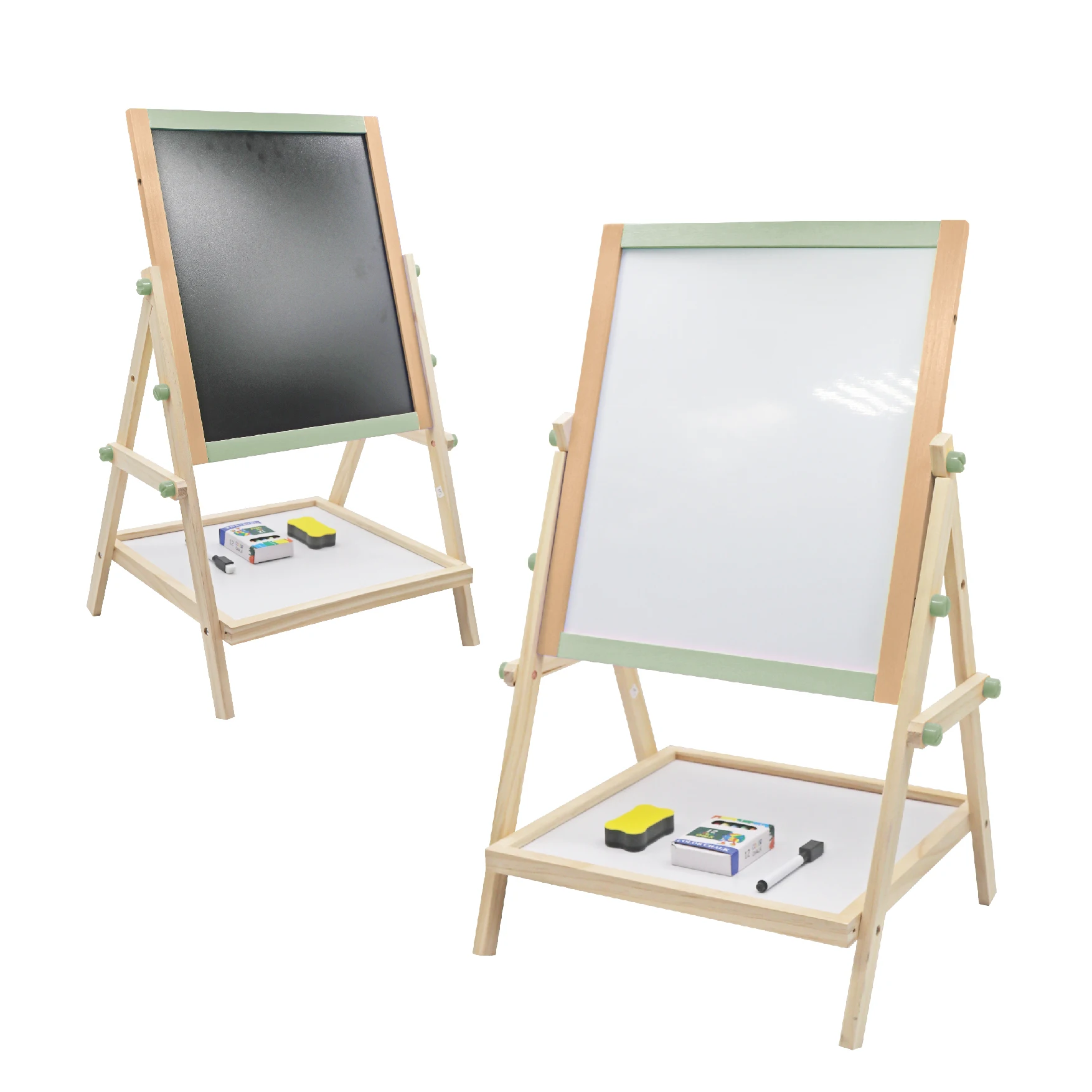 Buddy Baby Creative Board- Pizarra creativa infantil Montessori - Doble Cara con Caballete - Incluye caja de tizas, 2 Borradores y 1 Boli - Dimensiones: 65x37x35