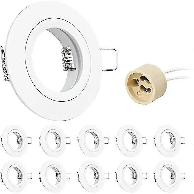 Blanco 10X Gu10 Empotrado Foco De Aluminio Focos Marco De Montaje Con Gu10 Socket, Soporte Redondo Extra Plano Empotrado Proyector De Techo Para Led O