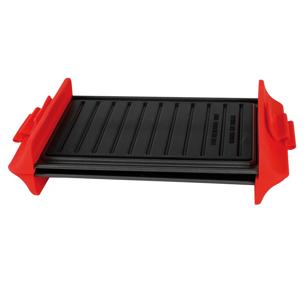 Plancha para Microondas de Acero Antiadherente, Cuenta con Asas y Cierre de Silicona Resistente, Cocción a la Parrilla Fácil y sin Ensuciar, Ideal para Sándwiches, Carnes y Verduras
