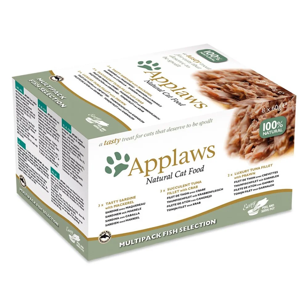 APPLAWS CAT TARRINA MULTI SELECCION PESCADO 8X60g. Comida húmeda 100% natural para gatos de todos