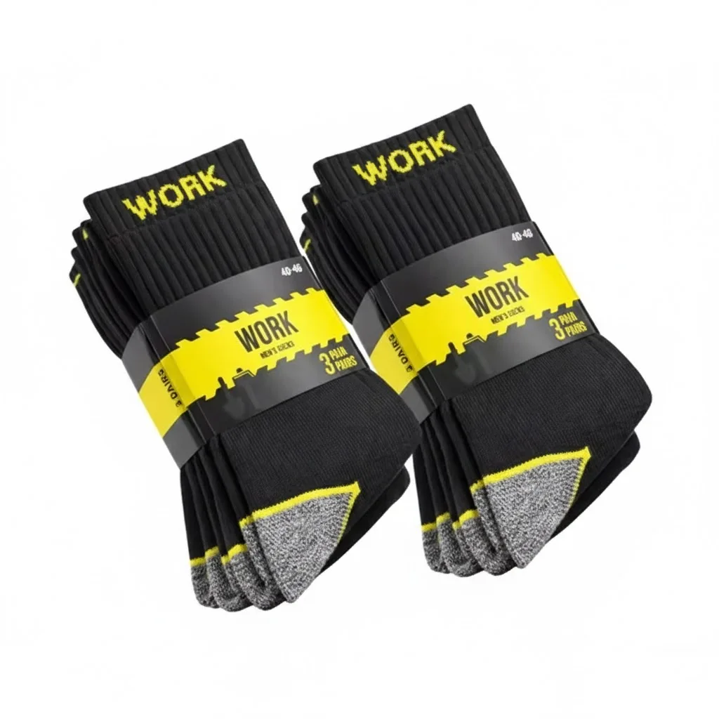 Pack 6 Calcetines Trabajo de Hombre WORK  Algodón 95% Seguridad Botas Reforzados Transpirables Antirozaduras Talla 40-46