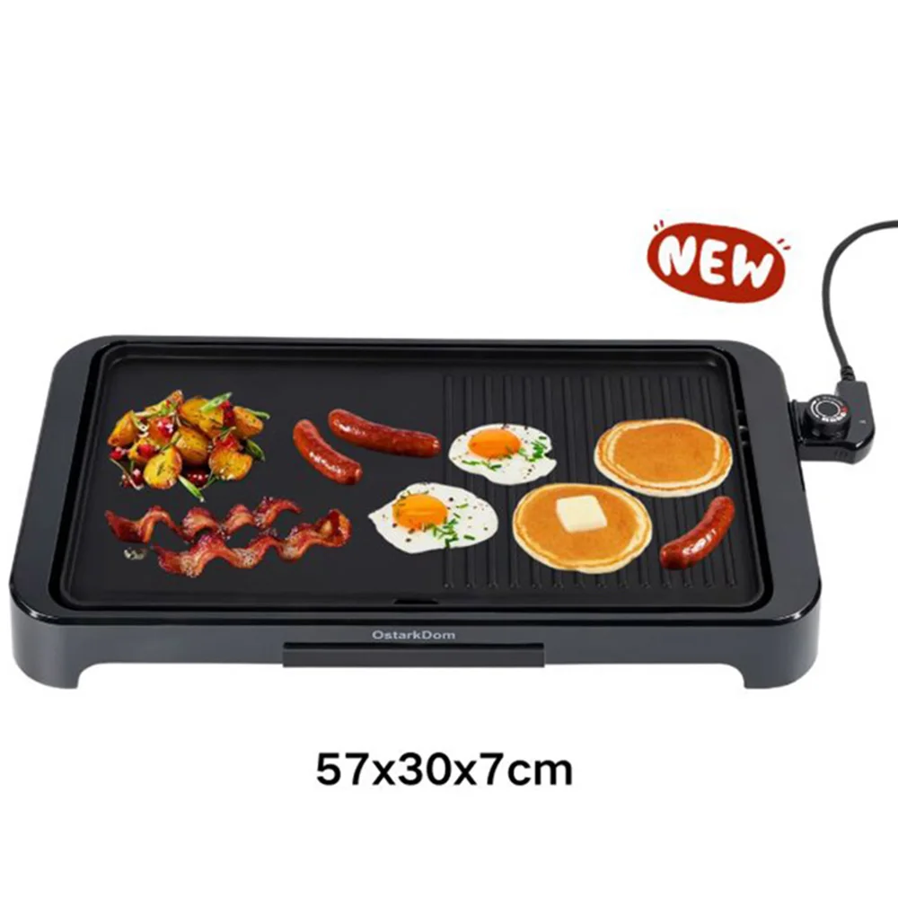 Plancha de Asar eléctrica 2000W con termostato ajustable Placa de parrilla electrica antiadherente de doble cara Bandeja de goteo de aceite