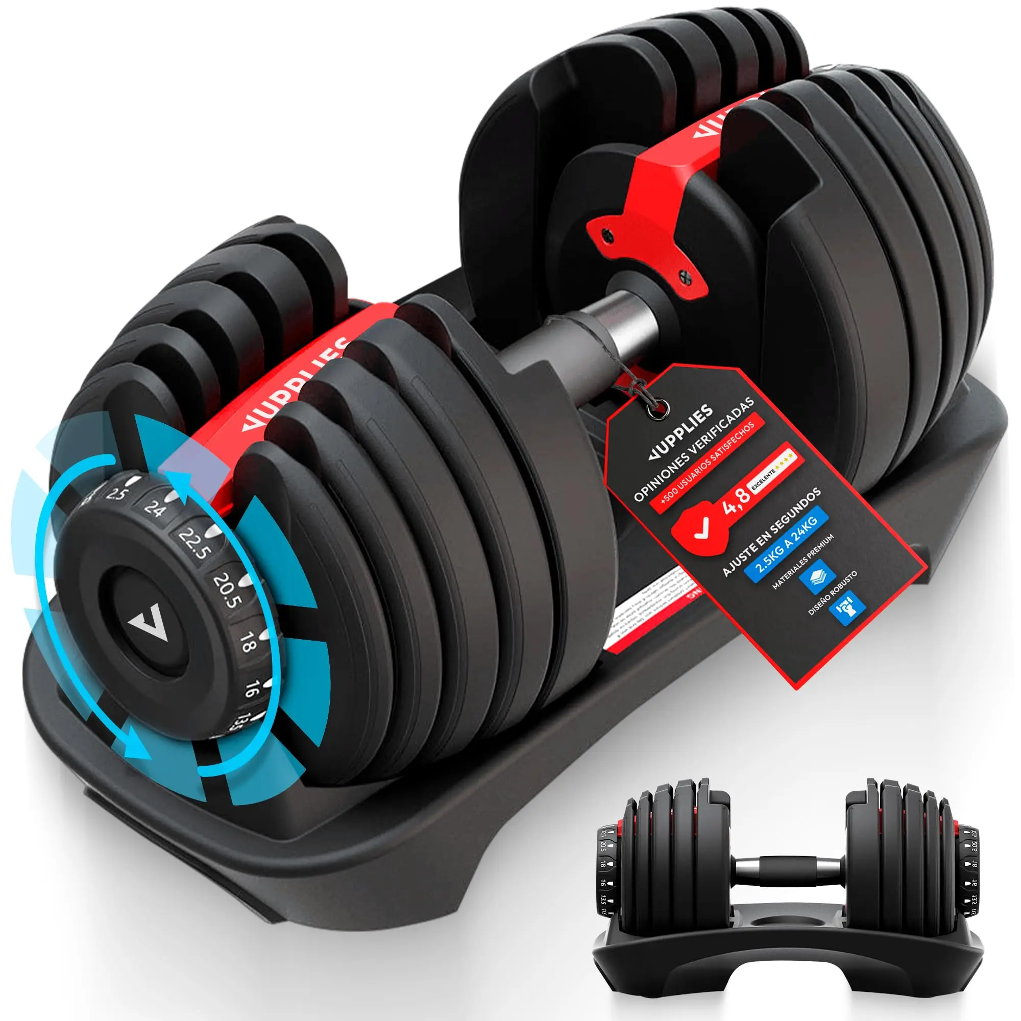 JUPPLIES Adjustable Dumbbell 24 kg 15-in-1 with Quick Weight Change from 2.5 to 24 kg, Compact Design for Home Gym, Features Non-Slip Grip and Double Lock for Safe Training #1