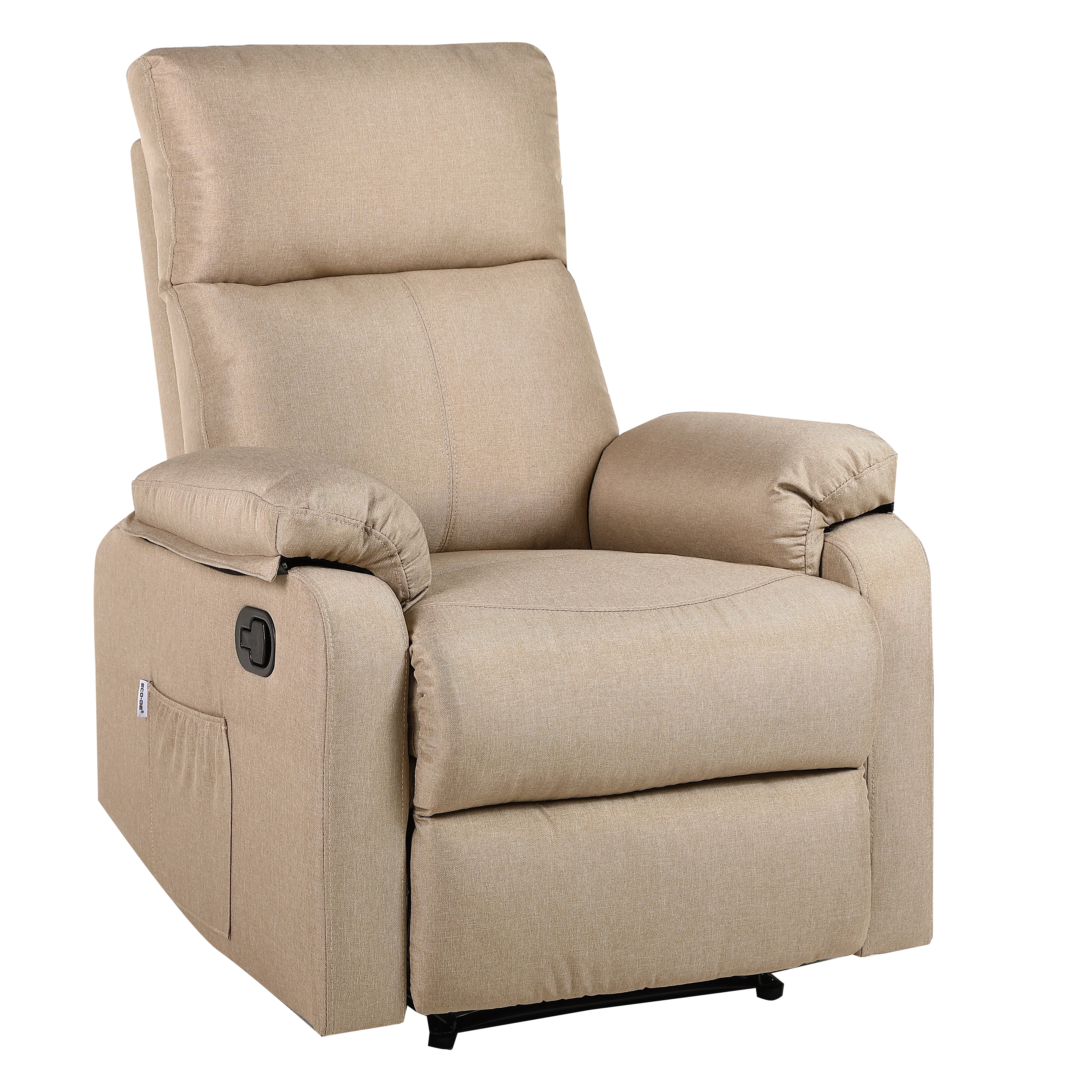 ECODE® Sillón Reclinable Manual de Tela con Reposabrazos Lavables, Sistema Pared Cero, Calor y USB de Carga – Comodidad para Personas Mayores en Salones o Espacios Reducidos