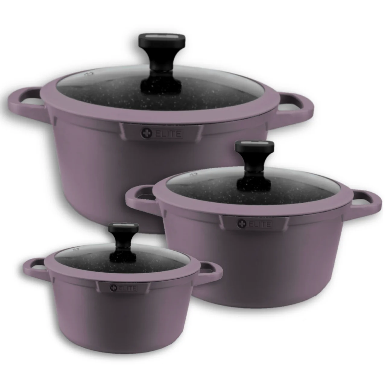 Cacerolas De Cocina Aritka, De Aluminio Forjado, Set de 20Ø-24Ø-28Ø cm, Apto Para Gas, Vitrocerámica E Inducción, Disponible en Azul, Lila y Rosa, Marca Elite.