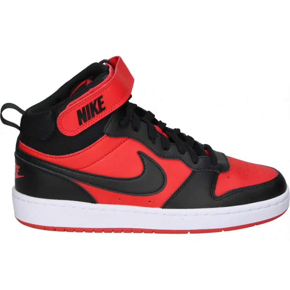 NIKE | Sports Nike Court Borough Mid 2 child-red slipper with black details-Casual Sneaker with lace closure and Velcro-Casual style-versatile-CD7782-602 model