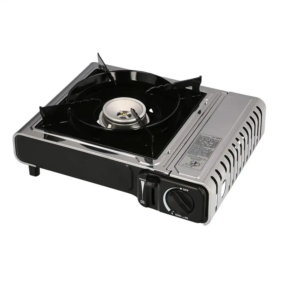 Cocina de Gas Portátil ALMALUX 2200W para Camping con Maletín, Encendido Piezoeléctrico y Bloqueo Seguridad, Acero Esmaltado